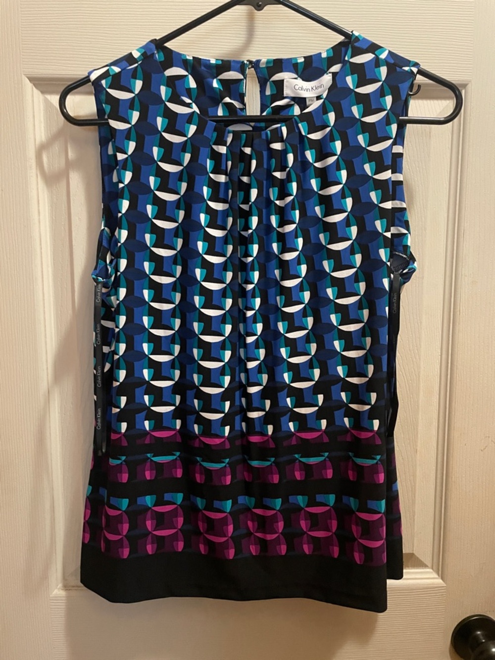 Calvin Klein Navy Blue Teal Geometric Sleeveless Top